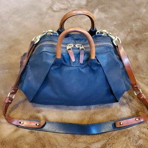 Hoi Bo Wet Wax Pleated Purse / Bag - Black and Tan